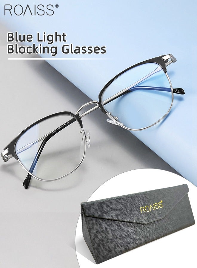 Blue Light Blocking Glasses Blue Light Filter Computer Reading Gaming TV Phones Browline Eyeglasses Fashion Anti Eyestrain Headache Eyewear for Men Women Black Silver 52mm