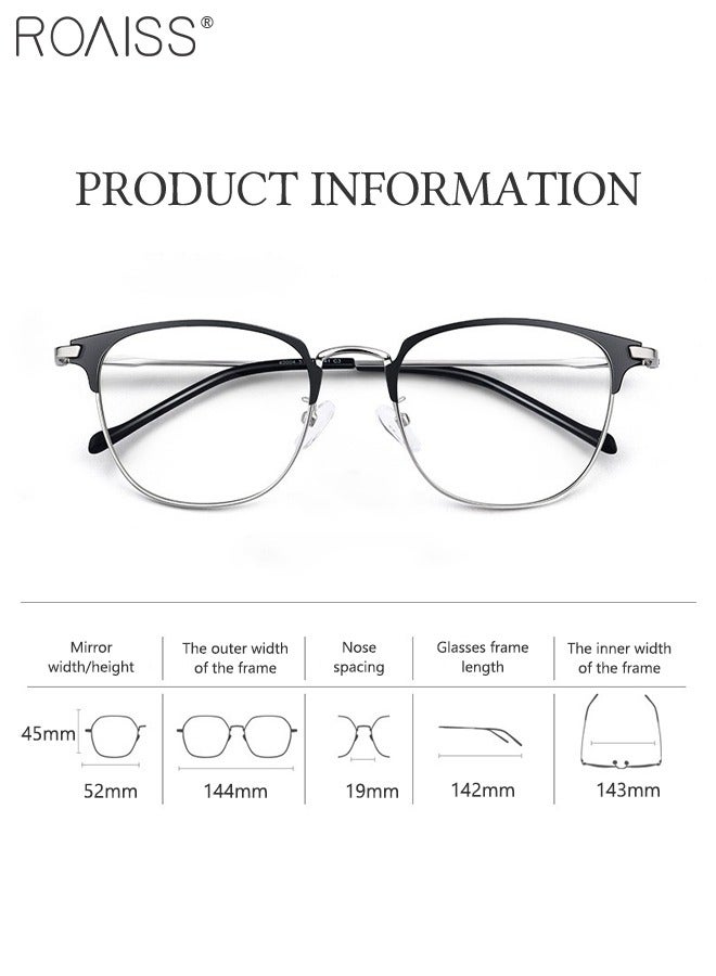 Blue Light Blocking Glasses Blue Light Filter Computer Reading Gaming TV Phones Browline Eyeglasses Fashion Anti Eyestrain Headache Eyewear for Men Women Black Silver 52mm