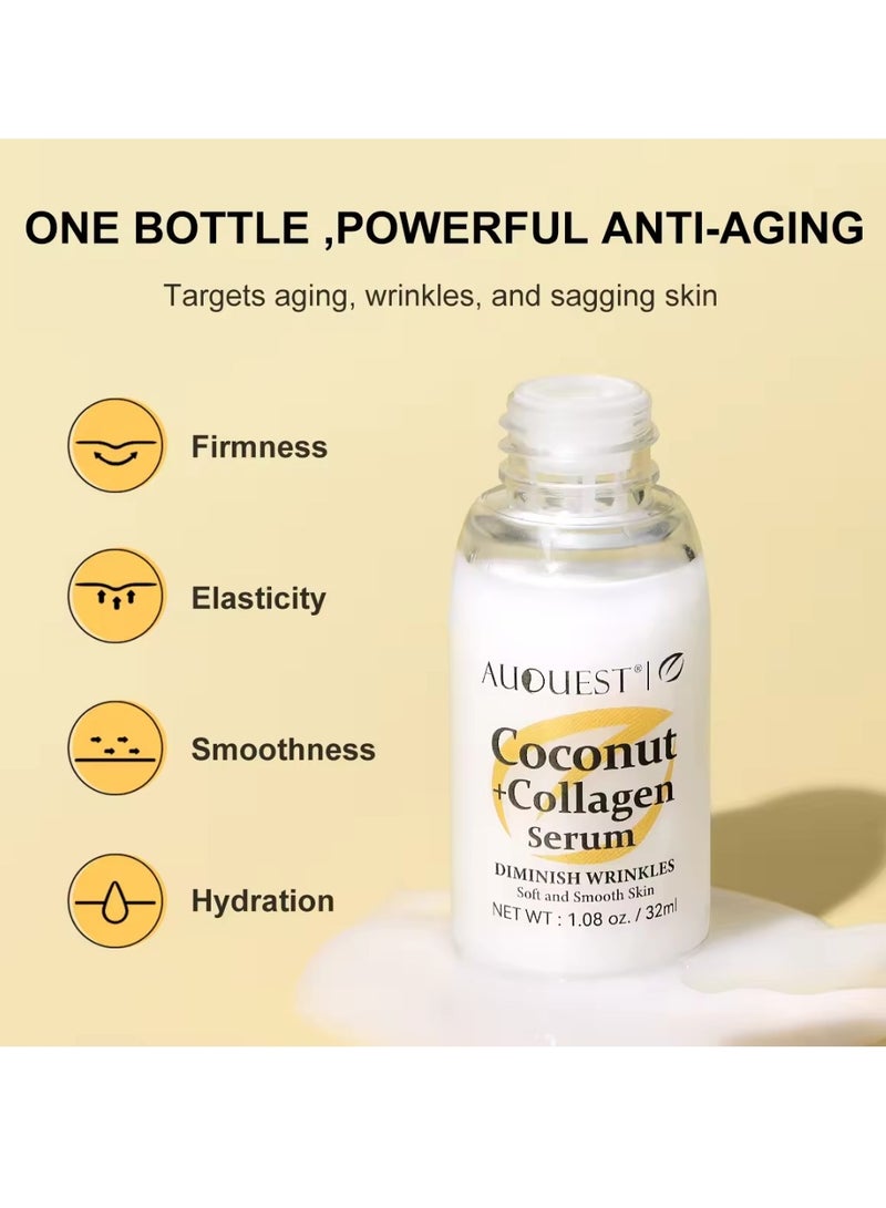 Coconut Collagen Serum Coconut Serum Reduce Wrinkles Tighten and Firm Skin Hydrating Moisturizing Nourishing Collagen Serum Lightweight and Refreshing Smooth Skin Serum Hyaluronic Acid Facial Serum 32ml