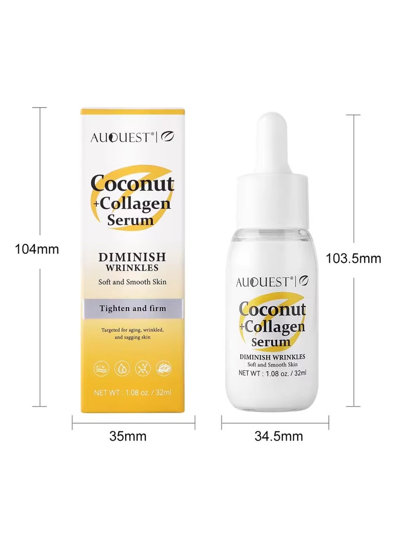 Coconut Collagen Serum Coconut Serum Reduce Wrinkles Tighten and Firm Skin Hydrating Moisturizing Nourishing Collagen Serum Lightweight and Refreshing Smooth Skin Serum Hyaluronic Acid Facial Serum 32ml