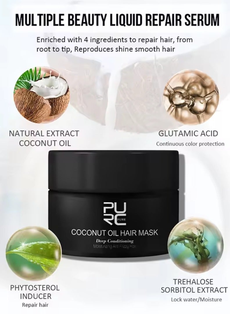 50ml Coconut Oil Hair Mask Deep Conditioning Moisturizing Anti Frizzy Hair Coconut Hair Mask Hydrate Moisturize Nourish and Repair Damaged Hair Smooth and Shiny Hair with Coconut Oil