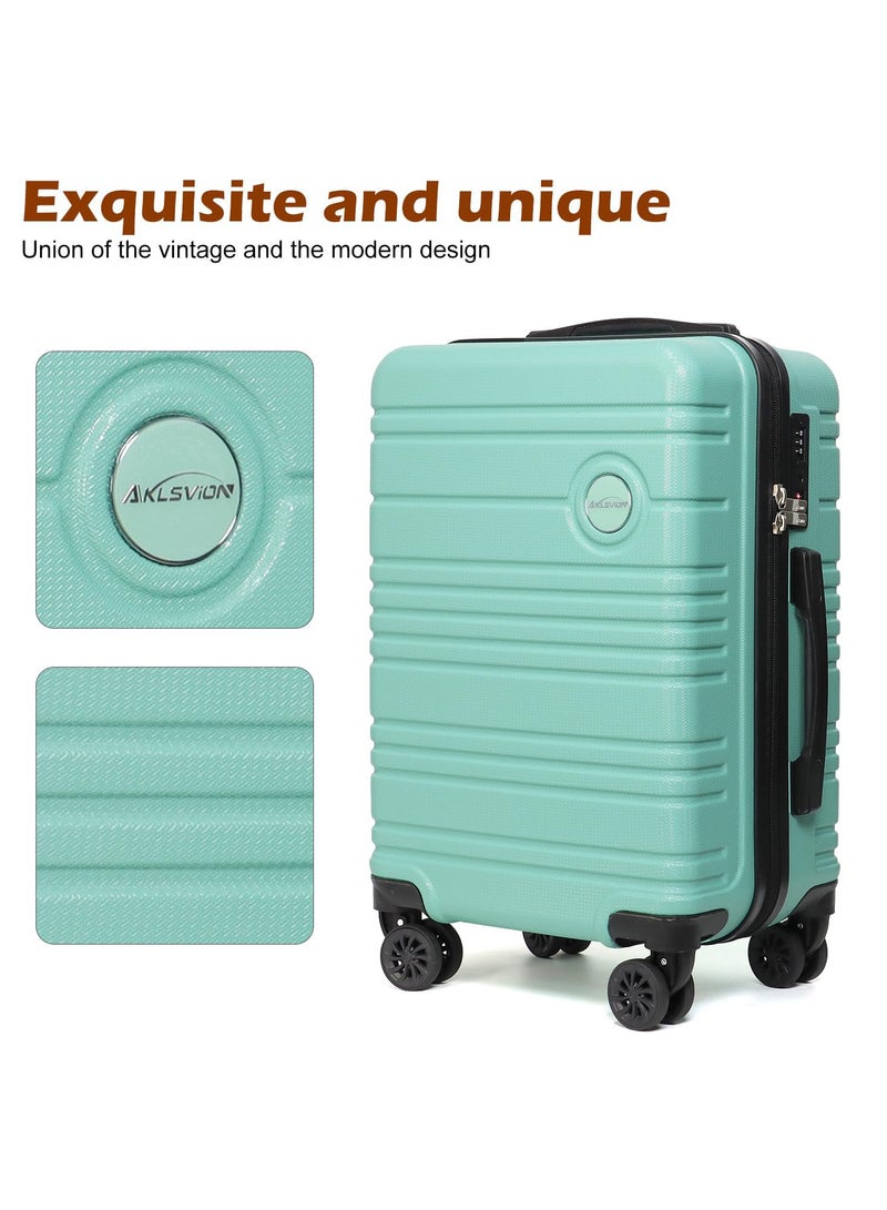 Aklsvion Hard Shell Lightweight Luggage Checked Bag ABS+PC Spinner Wheels Trolley Luggage Travel Bag 20’’ Mint Green