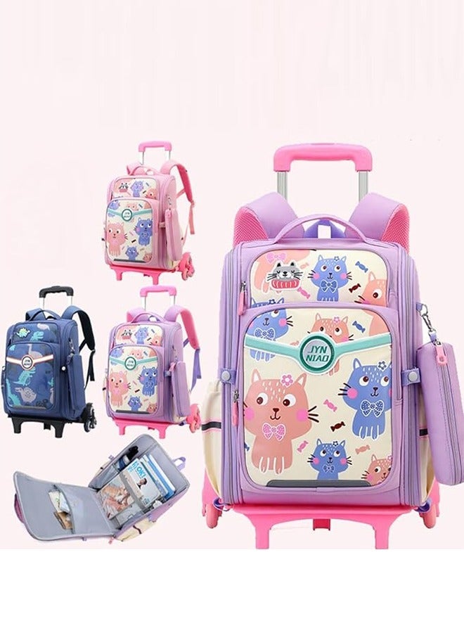 Rolling Backpack for Kids Solid Color Trolley Bookbags Elementary School Students Schoolbag