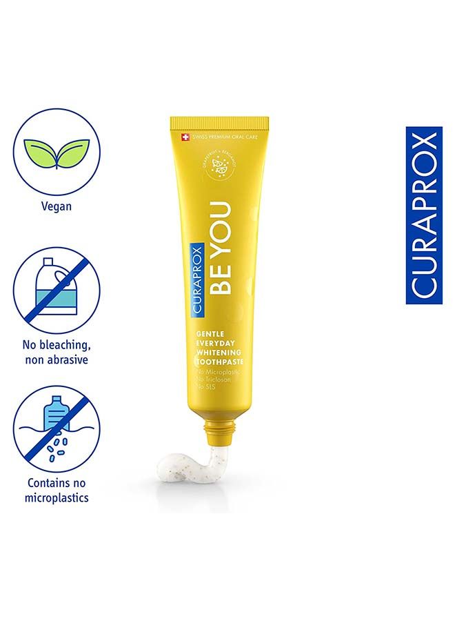 Curaprox Be You Grapefruit + Bergamot Toothpaste Yellow 60ml - Gentle Everyday Whitening Toothpaste - SLS Free, Microplastic Free, Triclosan Free, Fluoride Toothpaste