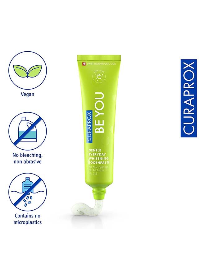 Curaprox Be You Apple + Aloe Vera Toothpaste Green 60ml - Gentle Everyday Whitening Toothpaste - SLS Free, Microplastic Free, Triclosan Free, Fluoride Toothpaste