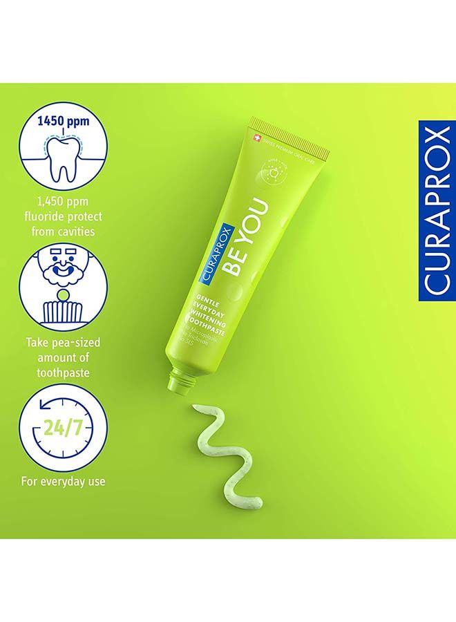 Curaprox Be You Apple + Aloe Vera Toothpaste Green 60ml - Gentle Everyday Whitening Toothpaste - SLS Free, Microplastic Free, Triclosan Free, Fluoride Toothpaste