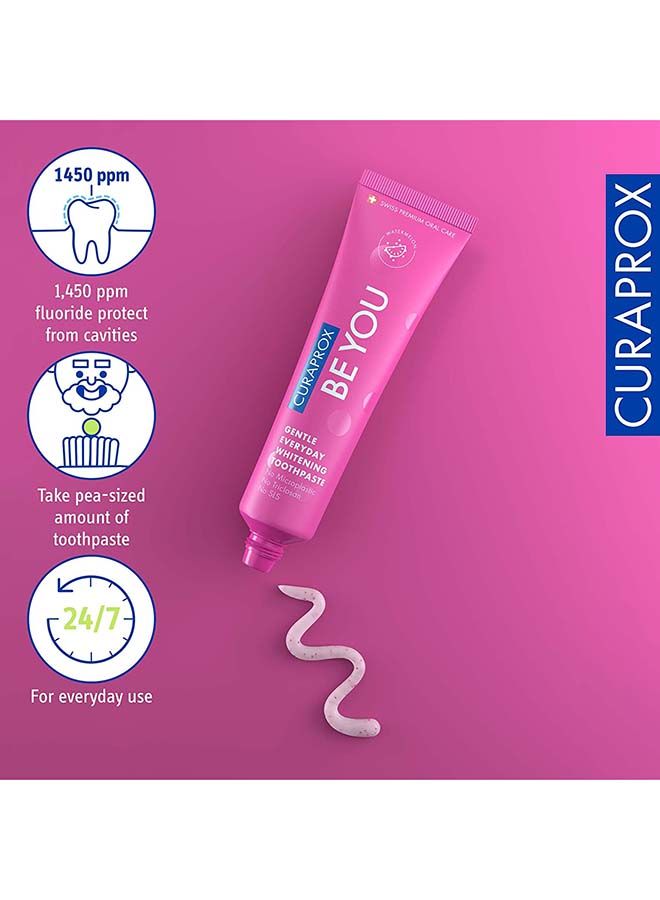 Curaprox Be You Watermelon Toothpaste Pink 60ml - Gentle everyday Whitening Toothpaste - SLS Free, Microplastic Free, Triclosan Free, Low Flouride Tooth Paste.