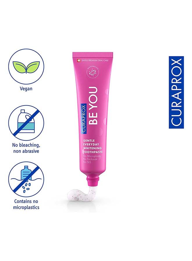 Curaprox Be You Watermelon Toothpaste Pink 60ml - Gentle everyday Whitening Toothpaste - SLS Free, Microplastic Free, Triclosan Free, Low Flouride Tooth Paste.