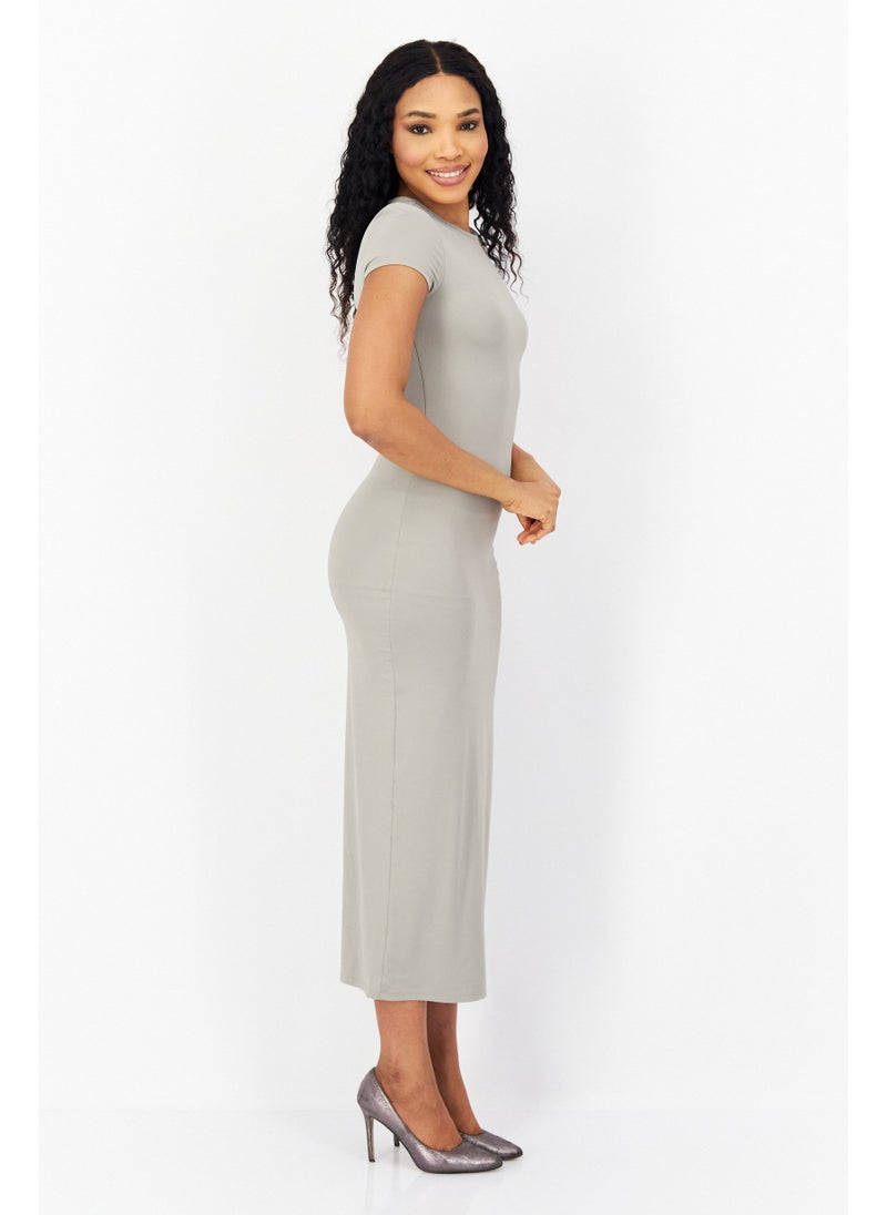 Women Plain Midi Dress, Grey