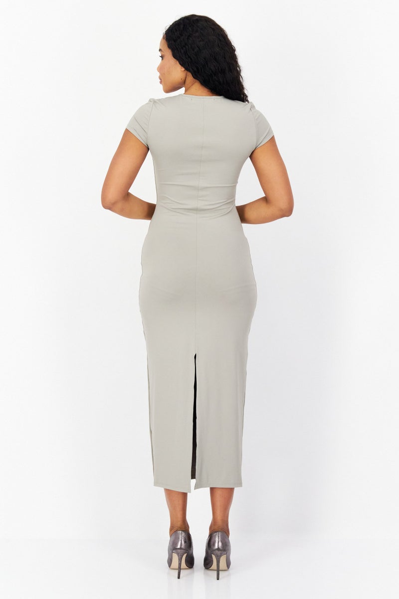 Women Plain Midi Dress, Grey