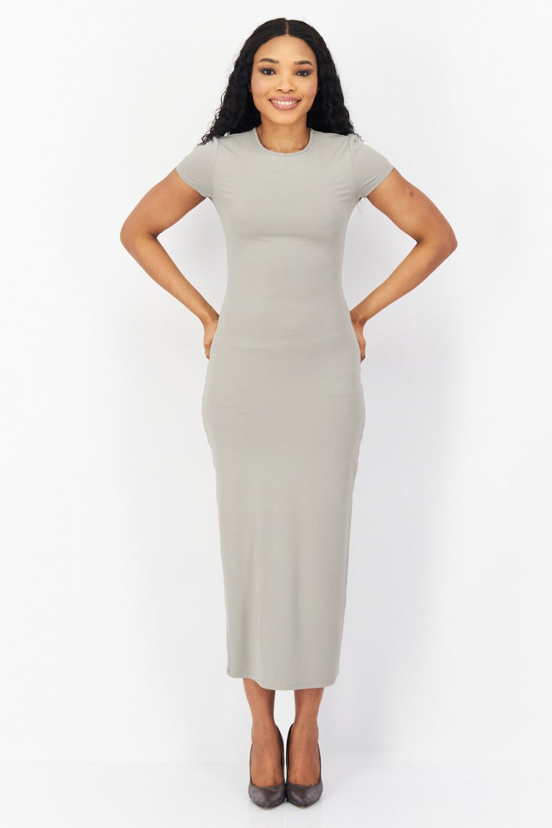 Women Plain Midi Dress, Grey