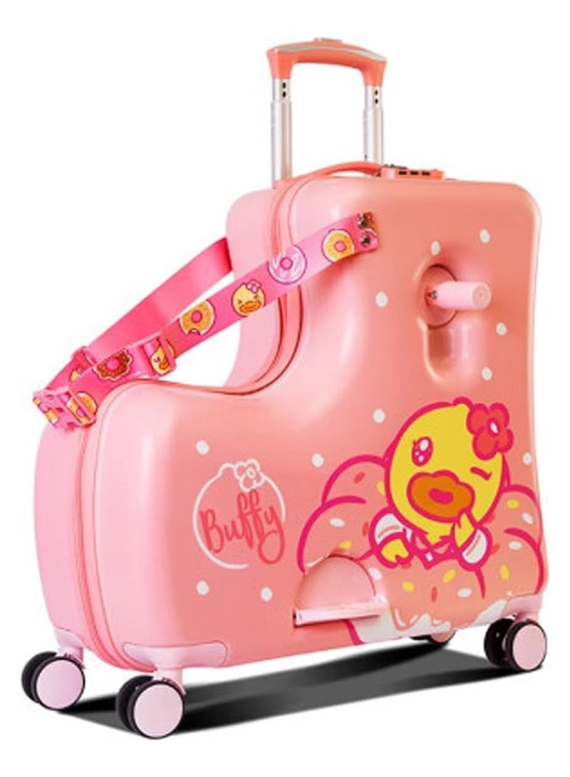 Kids Luggage Ride-On Suitcase Children Unique Design for Traveling(Buffy Duck Pink)