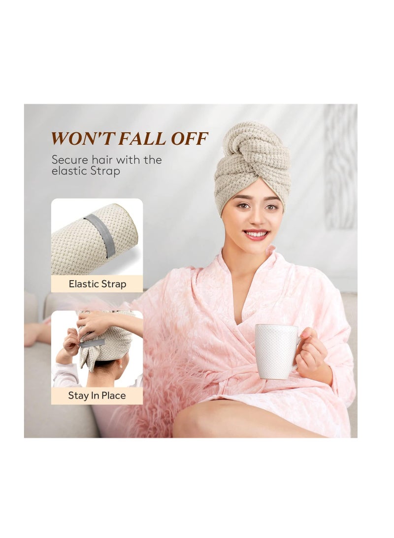 YFONG Microfiber Hair Towel Wrap with Elastic Strap for Women - Fast Drying Turbans for Long, Thick, Curly, Wet Hair