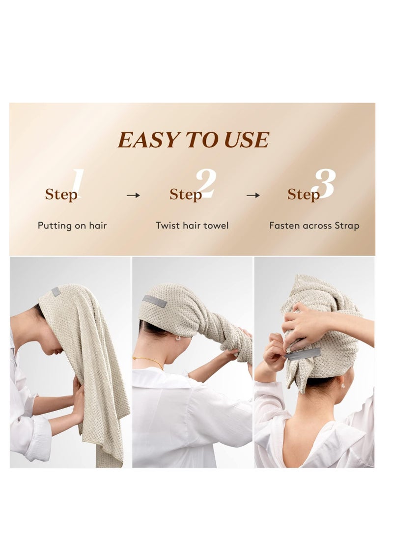 YFONG Microfiber Hair Towel Wrap with Elastic Strap for Women - Fast Drying Turbans for Long, Thick, Curly, Wet Hair