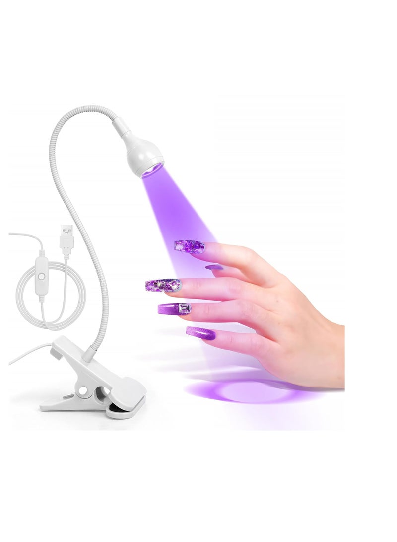 AORAEM LED Nail Lamps 3W Flexible Gooseneck Lamp Quicky Dry Nail Manicure Dryer Gel Polish Curing Light Plug Play Portable Flash Cure Light for Gel Nails Home DIY Professional Nail Tools White