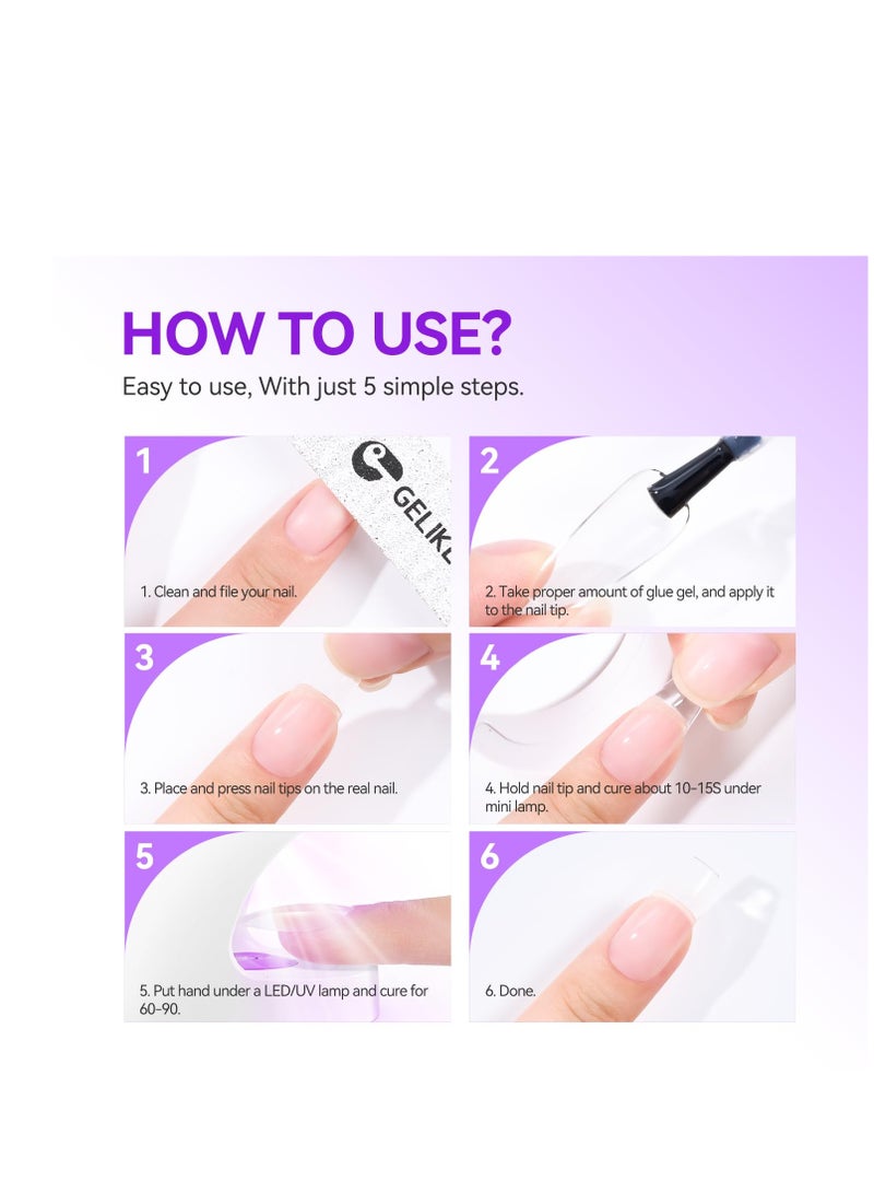 Gelike EC Gel Nail Glue UV - 6 in 1 Gel Glue for Nail Tips Need UV Light,Strong Adhesive for Press on Nails Acrylic Tips