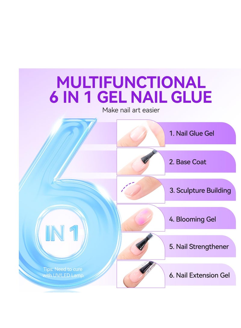 Gelike EC Gel Nail Glue UV - 6 in 1 Gel Glue for Nail Tips Need UV Light,Strong Adhesive for Press on Nails Acrylic Tips