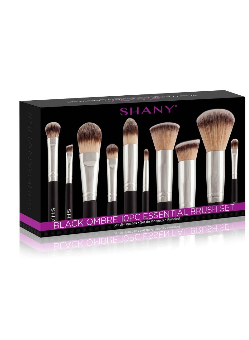 SHANY Makeup Brushes Black OMBRE Pro 10 Piece Essential Professional Makeup Brush Set - Foundation Powder Concealers Eye Shadow Brushes with Black Makeup Brush Travel Case - 10PC