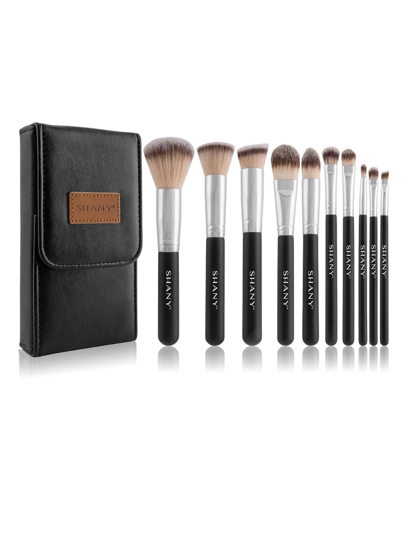 SHANY Makeup Brushes Black OMBRE Pro 10 Piece Essential Professional Makeup Brush Set - Foundation Powder Concealers Eye Shadow Brushes with Black Makeup Brush Travel Case - 10PC