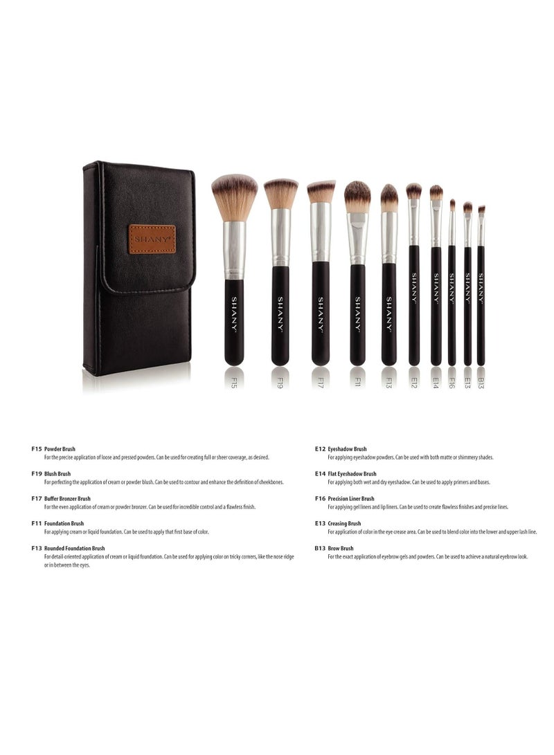 SHANY Makeup Brushes Black OMBRE Pro 10 Piece Essential Professional Makeup Brush Set - Foundation Powder Concealers Eye Shadow Brushes with Black Makeup Brush Travel Case - 10PC