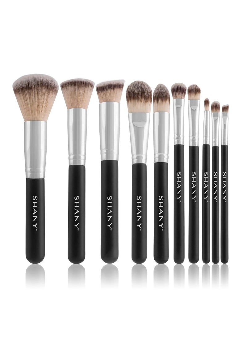 SHANY Makeup Brushes Black OMBRE Pro 10 Piece Essential Professional Makeup Brush Set - Foundation Powder Concealers Eye Shadow Brushes with Black Makeup Brush Travel Case - 10PC