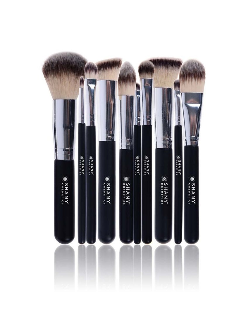 SHANY Makeup Brushes Black OMBRE Pro 10 Piece Essential Professional Makeup Brush Set - Foundation Powder Concealers Eye Shadow Brushes with Black Makeup Brush Travel Case - 10PC