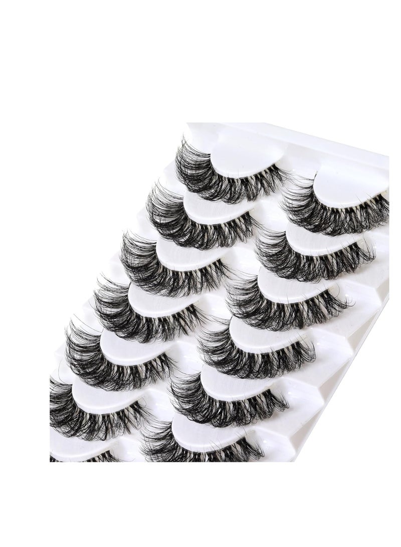 Veleasha Lashes Russian Strip Lashes Eyelashes with Clear Band Looks Like Eyelash Extensions D Curl Lash Strips 10 Pairs Pack (DT01)