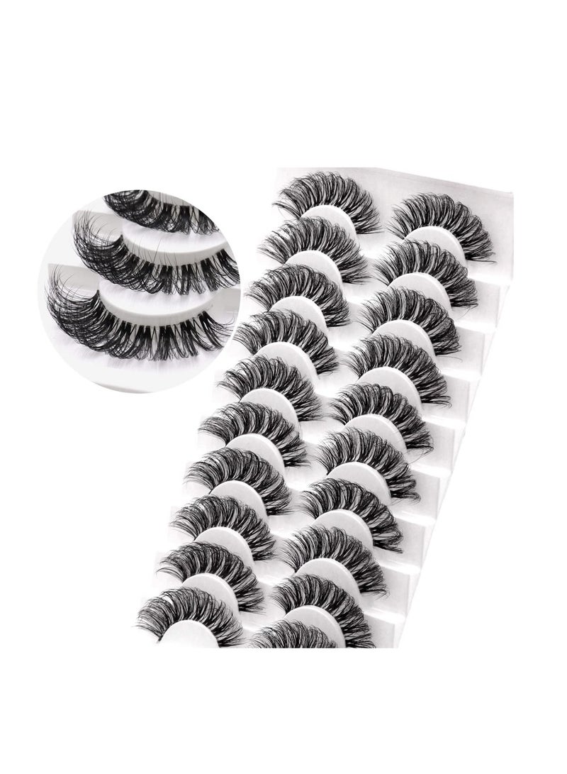 Veleasha Lashes Russian Strip Lashes Eyelashes with Clear Band Looks Like Eyelash Extensions D Curl Lash Strips 10 Pairs Pack (DT01)