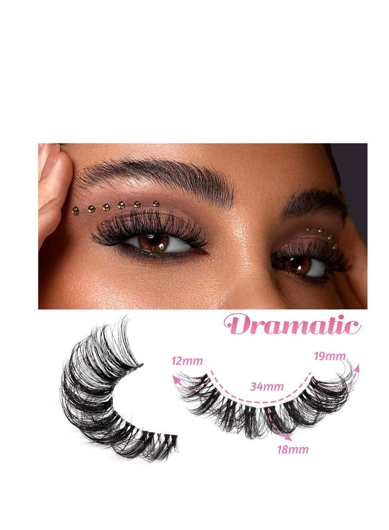 Veleasha Lashes Russian Strip Lashes Eyelashes with Clear Band Looks Like Eyelash Extensions D Curl Lash Strips 10 Pairs Pack (DT01)