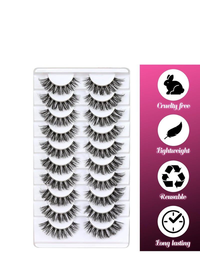 Veleasha Lashes Russian Strip Lashes Eyelashes with Clear Band Looks Like Eyelash Extensions D Curl Lash Strips 10 Pairs Pack (DT01)