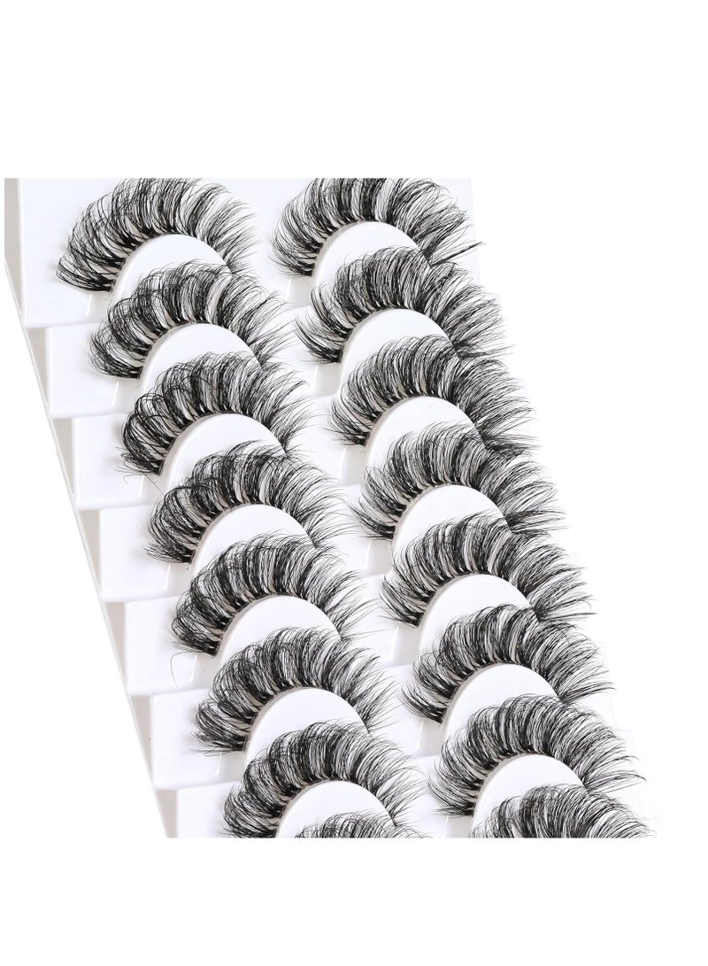 Veleasha Lashes Russian Strip Lashes Eyelashes with Clear Band Looks Like Eyelash Extensions D Curl Lash Strips 10 Pairs Pack (DT01)