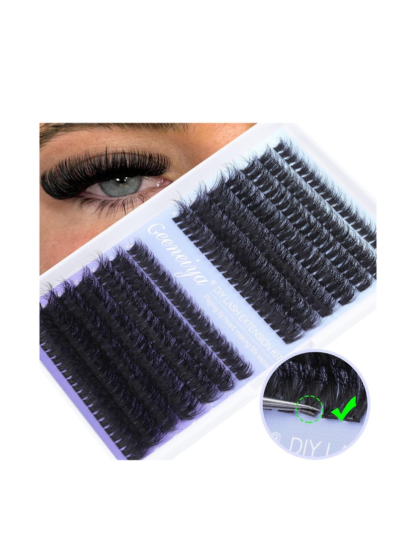 Geeneiya Fluffy Lash Extension Kit Cluster Eyelash Extension Kit Clusters Individual Lashes Kit with Lash Bond and Seal Glue, Lash Remover, Lash Applicator, User Manual for Beginners(60P+80P, 280Pcs)