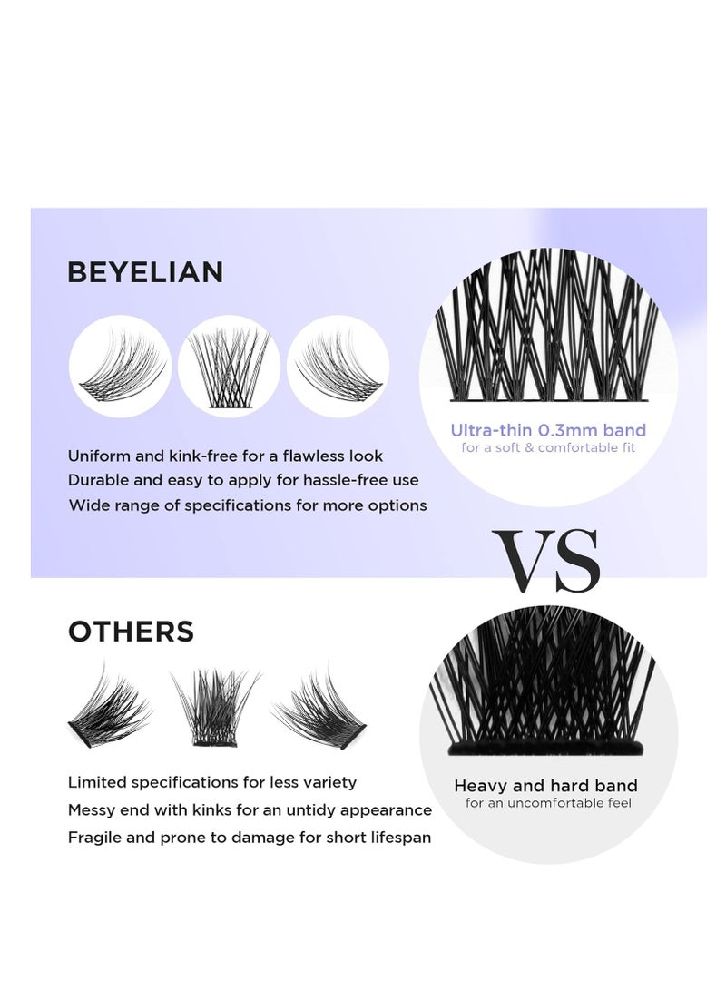 BEYELIAN Lash Clusters, 168 Pcs Individual Cluster Lashes, 10-16mm C Curl DIY Eyelash Extension Super Thin Band Resuable Soft Glue Bonded Lash Extensions (Style3 0.07 Mix Black Band)