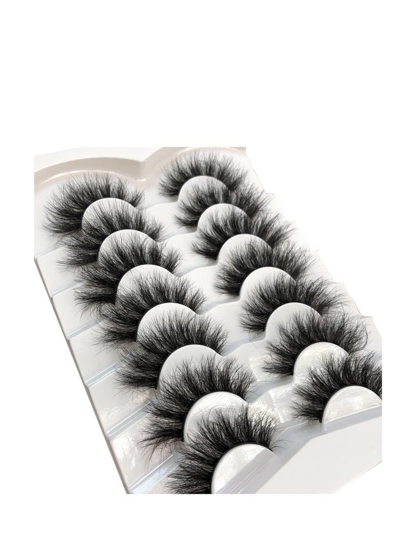 Pooplunch False Eyelashes Fluffy Mink Lashes Cat-Eye Look 18MM Wispy Long 8D Volume Fake Eyelash Strips 7 Pairs Pack