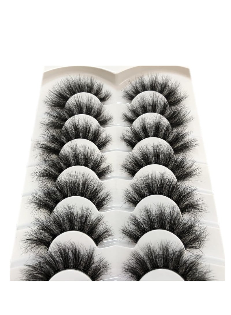 Pooplunch False Eyelashes Fluffy Mink Lashes Cat-Eye Look 18MM Wispy Long 8D Volume Fake Eyelash Strips 7 Pairs Pack