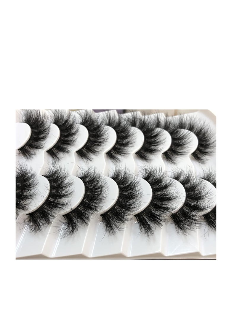 Pooplunch False Eyelashes Fluffy Mink Lashes Cat-Eye Look 18MM Wispy Long 8D Volume Fake Eyelash Strips 7 Pairs Pack