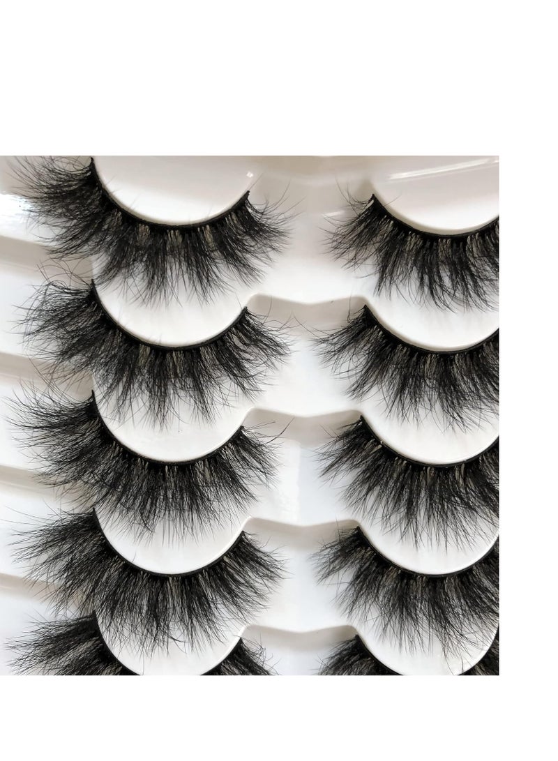 Pooplunch False Eyelashes Fluffy Mink Lashes Cat-Eye Look 18MM Wispy Long 8D Volume Fake Eyelash Strips 7 Pairs Pack