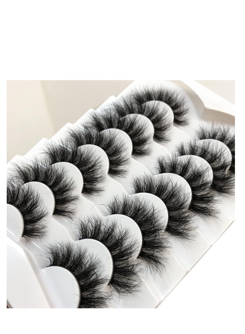 Pooplunch False Eyelashes Fluffy Mink Lashes Cat-Eye Look 18MM Wispy Long 8D Volume Fake Eyelash Strips 7 Pairs Pack