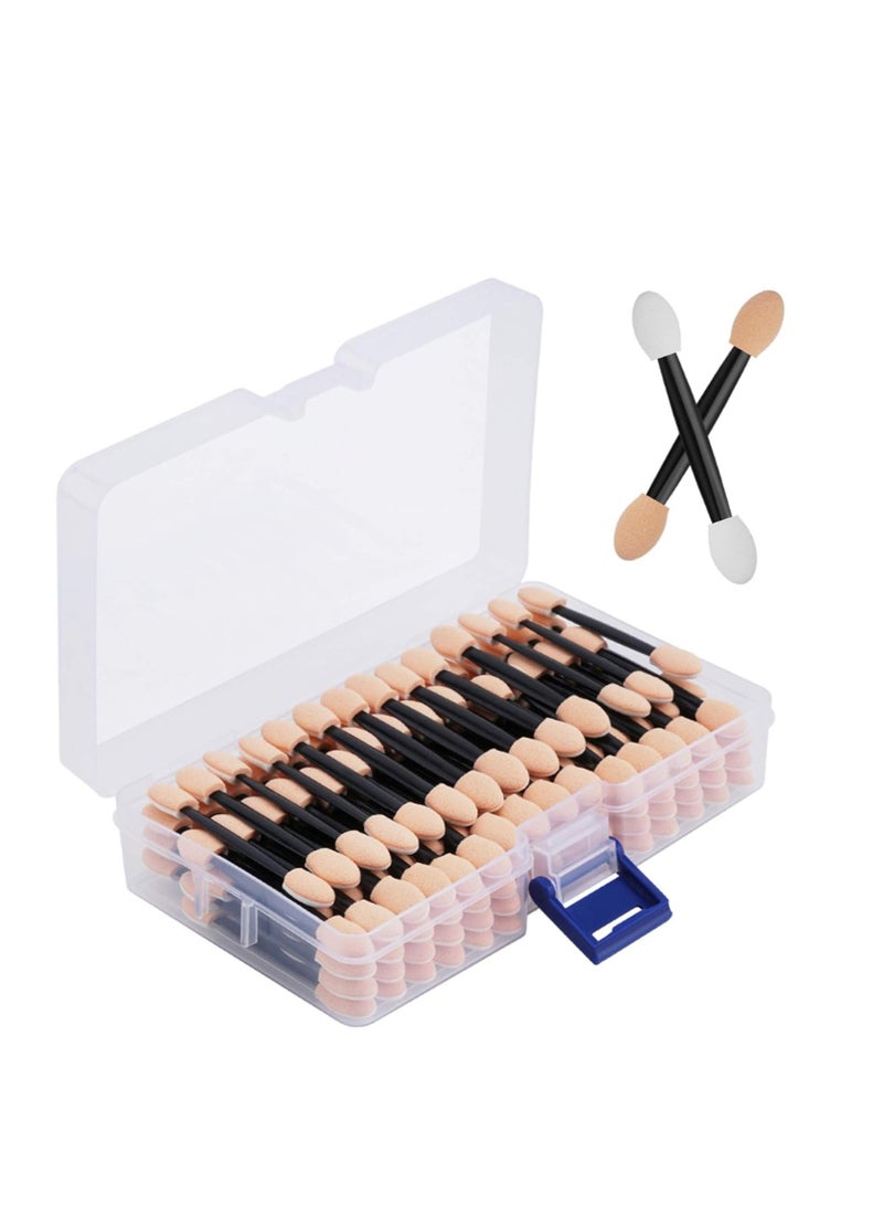 Cuttte 120PCS Disposable Dual Sides Eye Shadow Sponge Applicators with Container, 2.44' Length Eyeshadow Brushes Makeup Applicator