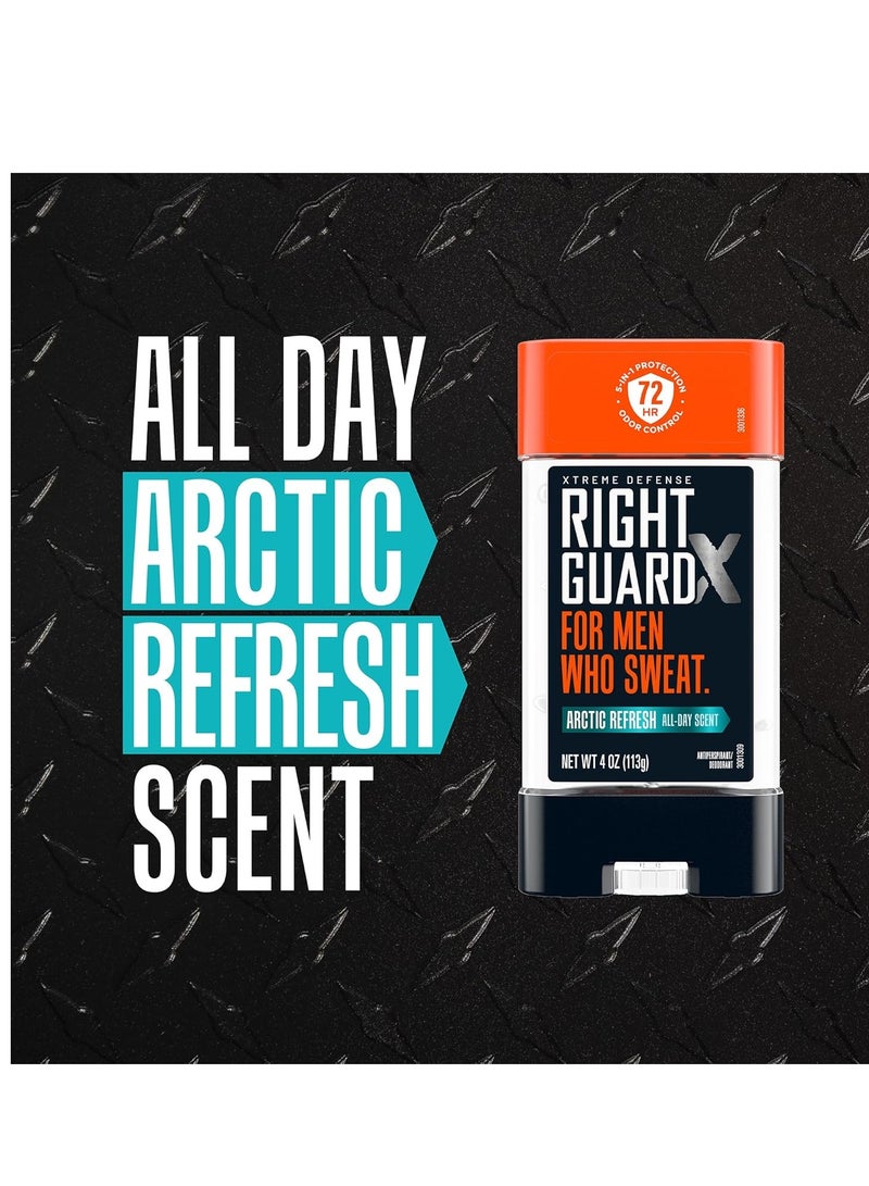 Right Guard Xtreme Defense Antiperspirant & Deodorant Gel | 5-in-1 Protection For Men | Blocks Sweat 2X Longer | 72-Hour Odor Control | Arctic Refresh Scent, 4 oz. (4 count) Package May Vary