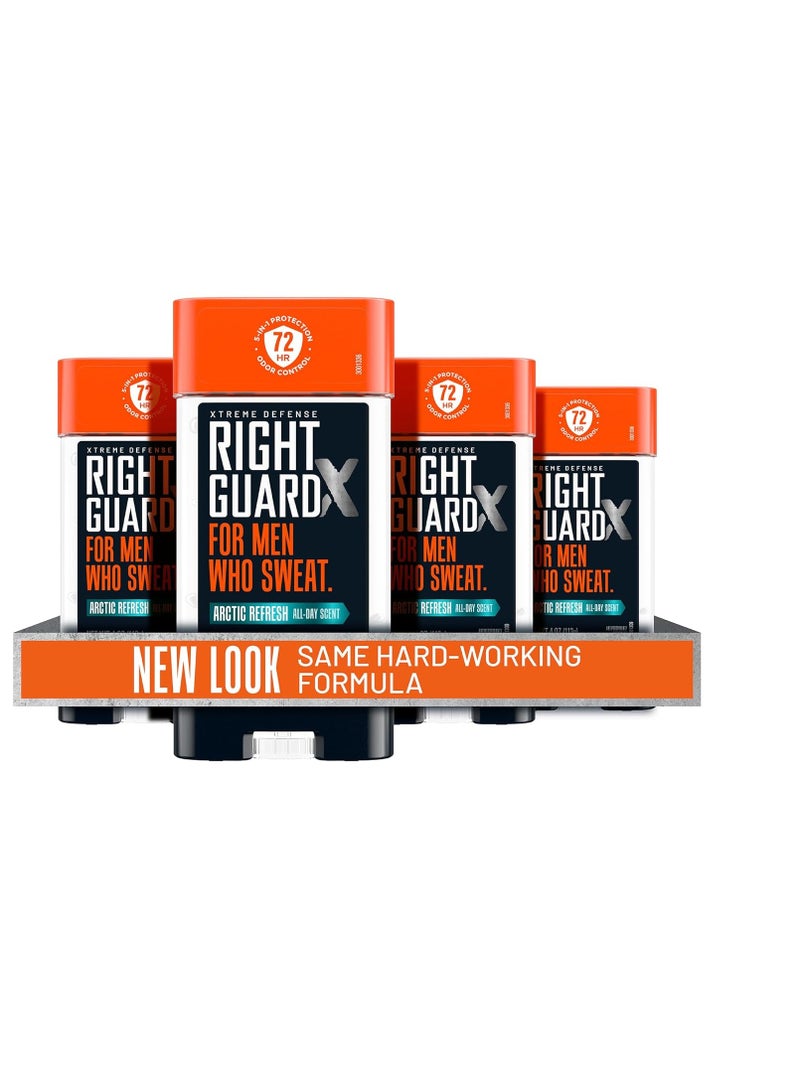 Right Guard Xtreme Defense Antiperspirant & Deodorant Gel | 5-in-1 Protection For Men | Blocks Sweat 2X Longer | 72-Hour Odor Control | Arctic Refresh Scent, 4 oz. (4 count) Package May Vary