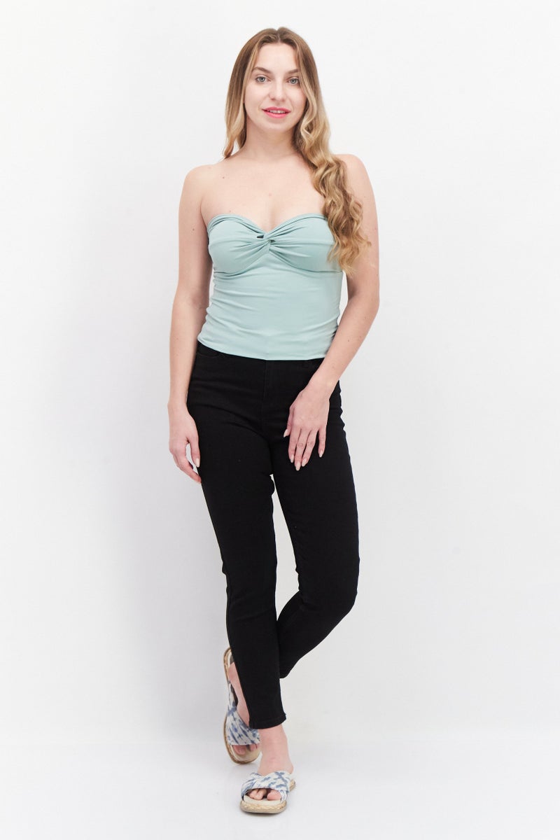 Women Sweetheart Neckline Strapless Tube, Light Green