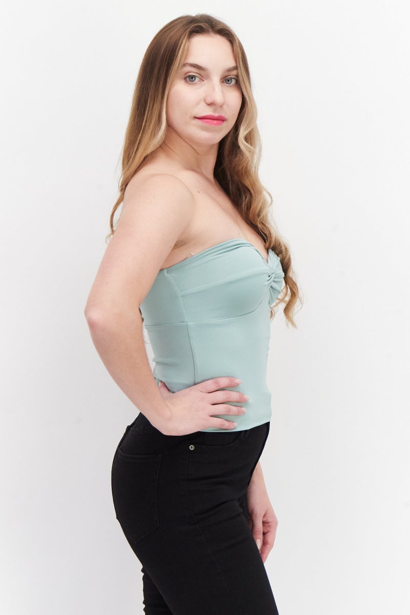 Women Sweetheart Neckline Strapless Tube, Light Green