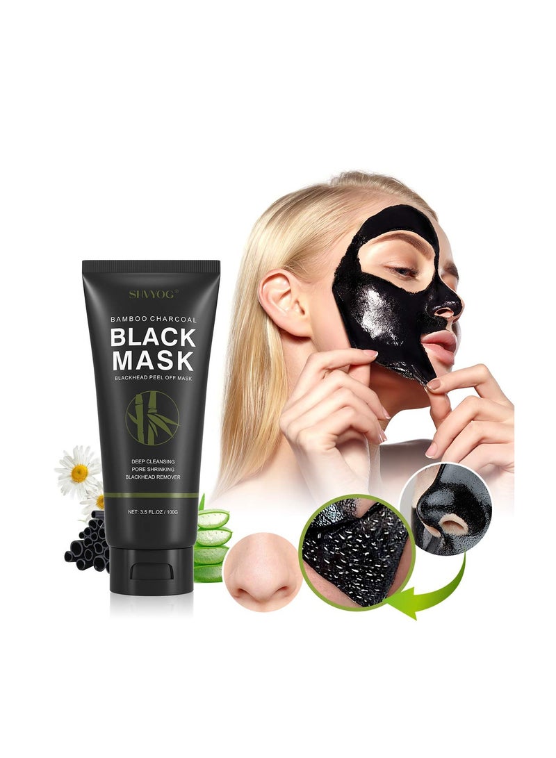 SHVYOG Blackhead Peel Off Face Mask, 3-in-1 Blackhead Remover Mask with Brush & Tea Tree Oil Serum, Charcoal Mask for Deep Cleansing Dirts, Pores, Skin Oil (100g+30ml)