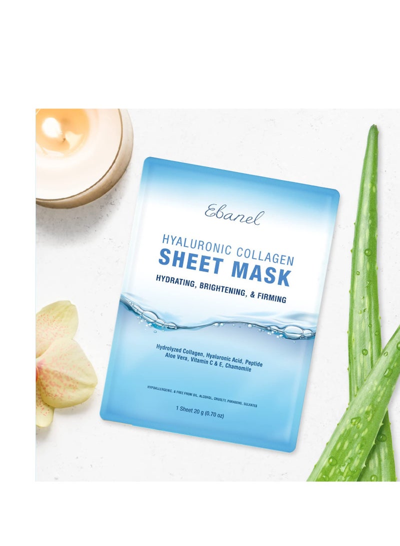 Ebanel 10 Pack Collagen Face Mask with Hyaluronic Acid, Vitamin C, Peptide, Aloe, Instant Brightening Hydrating Face Masks Skincare Korean Sheet Mask, Skin Firming, Lifting Anti Aging Facial Masks