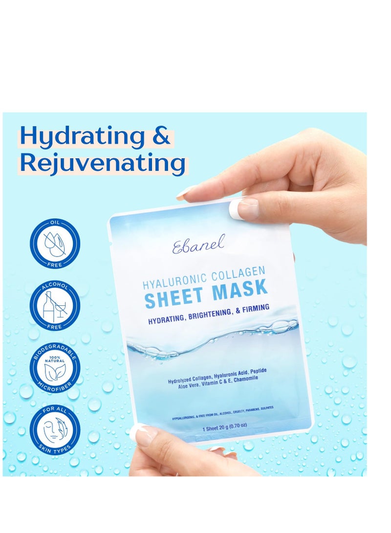Ebanel 10 Pack Collagen Face Mask with Hyaluronic Acid, Vitamin C, Peptide, Aloe, Instant Brightening Hydrating Face Masks Skincare Korean Sheet Mask, Skin Firming, Lifting Anti Aging Facial Masks