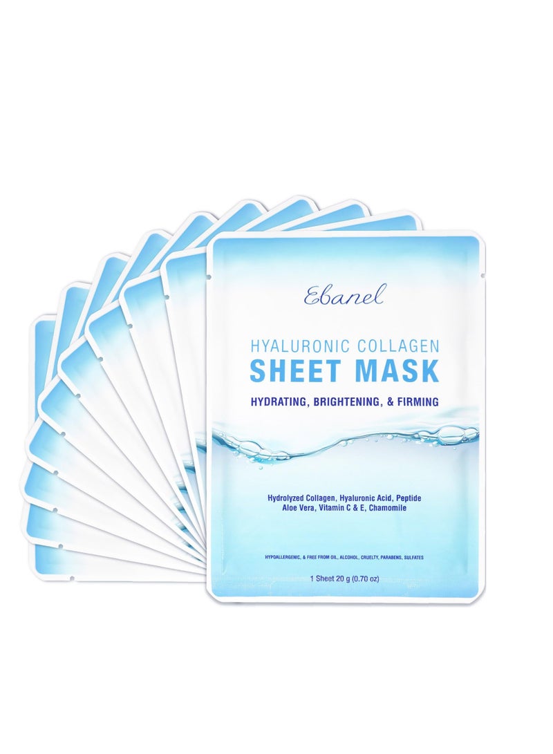 Ebanel 10 Pack Collagen Face Mask with Hyaluronic Acid, Vitamin C, Peptide, Aloe, Instant Brightening Hydrating Face Masks Skincare Korean Sheet Mask, Skin Firming, Lifting Anti Aging Facial Masks