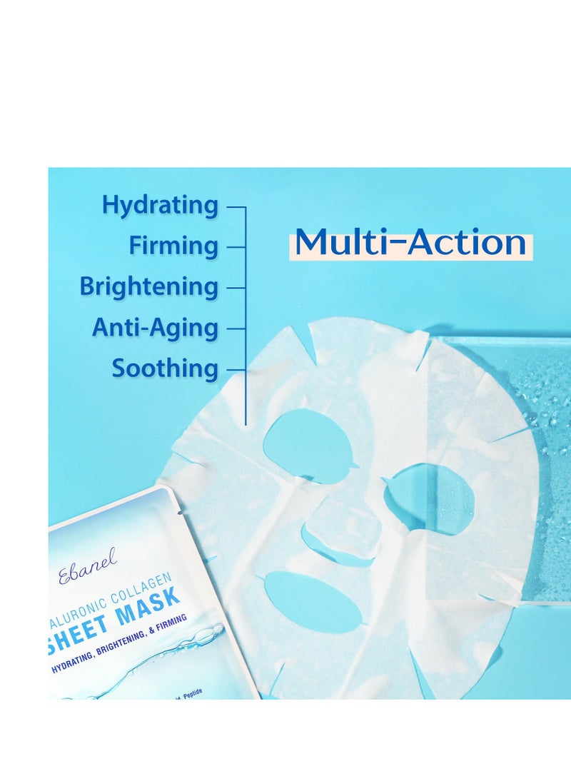 Ebanel 10 Pack Collagen Face Mask with Hyaluronic Acid, Vitamin C, Peptide, Aloe, Instant Brightening Hydrating Face Masks Skincare Korean Sheet Mask, Skin Firming, Lifting Anti Aging Facial Masks