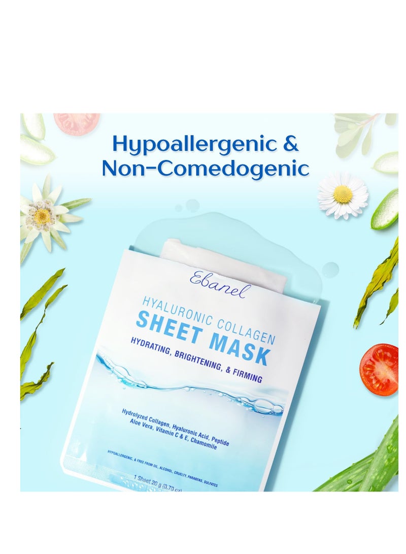 Ebanel 10 Pack Collagen Face Mask with Hyaluronic Acid, Vitamin C, Peptide, Aloe, Instant Brightening Hydrating Face Masks Skincare Korean Sheet Mask, Skin Firming, Lifting Anti Aging Facial Masks