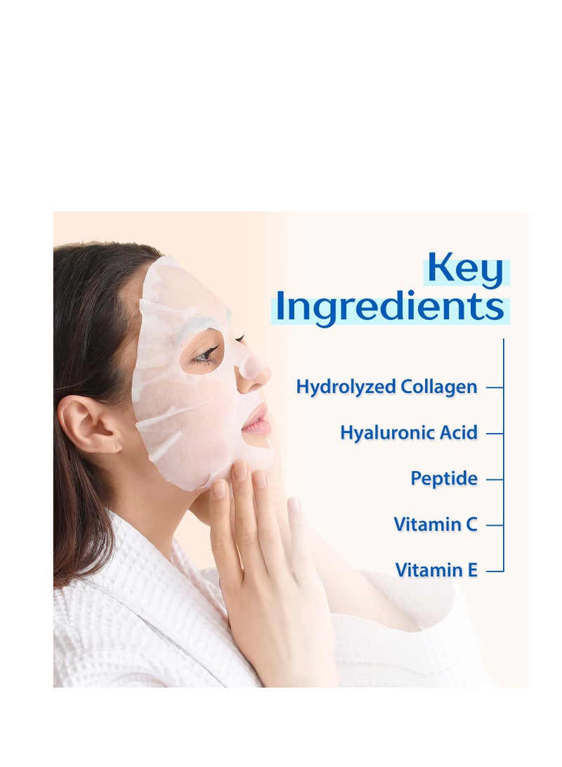 Ebanel 10 Pack Collagen Face Mask with Hyaluronic Acid, Vitamin C, Peptide, Aloe, Instant Brightening Hydrating Face Masks Skincare Korean Sheet Mask, Skin Firming, Lifting Anti Aging Facial Masks